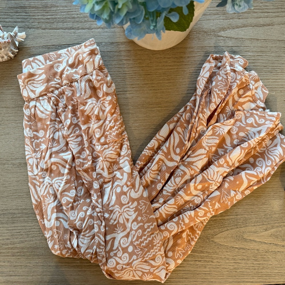 Oneill Boho Print Peach and White Lightweight Pants With lower slit